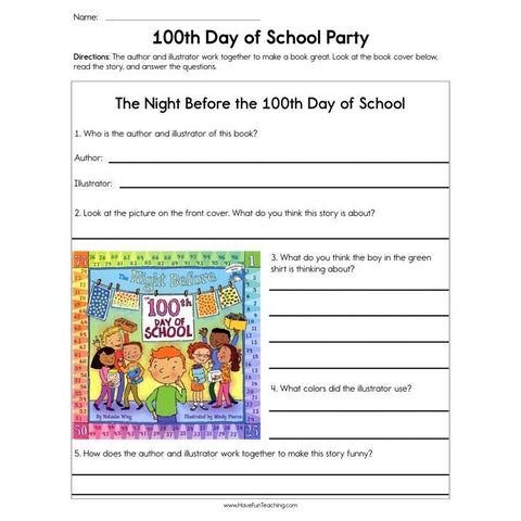 100th Day of School Party Worksheet