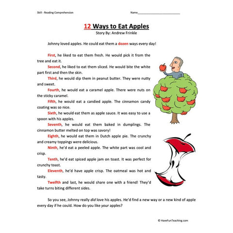 12 Ways to Eat Apples Worksheet