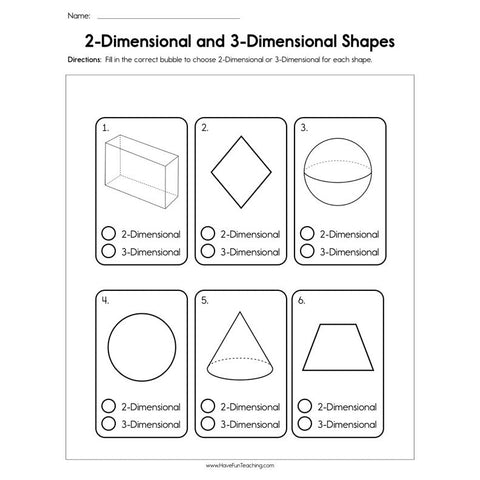 2 Dimensional and 3 Dimensional Shapes Worksheet