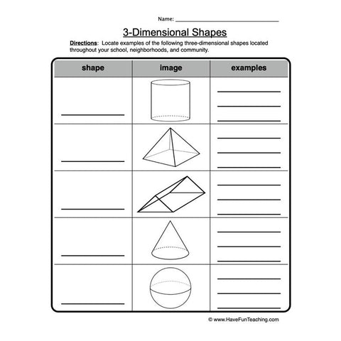 3D Shapes Worksheet 2