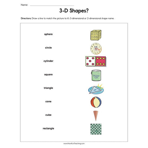 3D Shapes Matching Worksheet