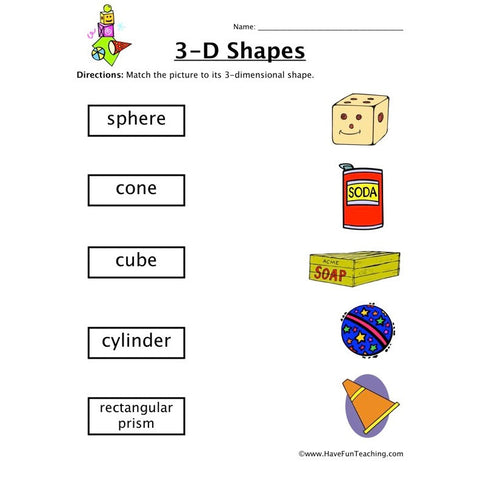 3D Shapes Worksheet 3