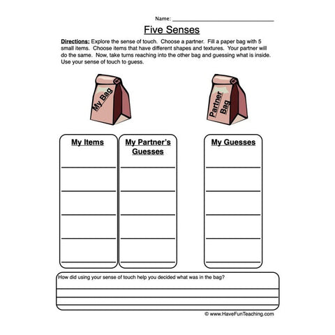 5 Senses Worksheet