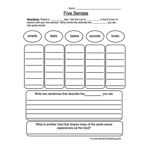 5 Senses 2A Worksheet
