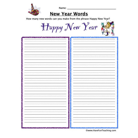 New Year Words Worksheet