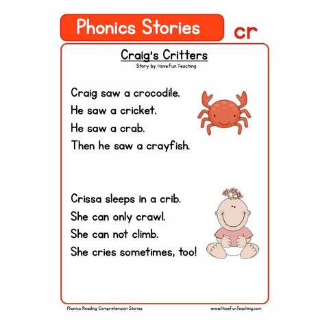 Phonics Reading Comprehension Cr Worksheet