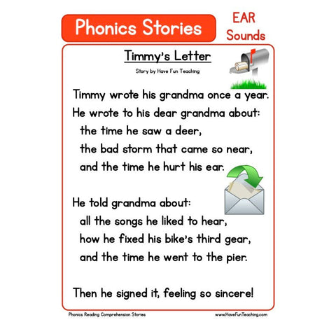 Phonics Reading Comprehension Ear Sounds Worksheet