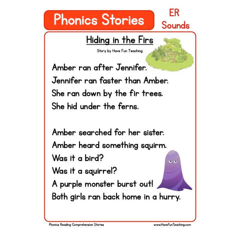 Phonics Reading Comprehension Er Sounds Worksheet