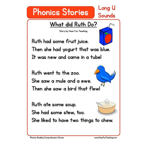Phonics Reading Comprehension Long U Worksheet