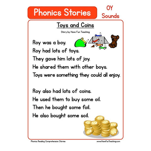Phonics Reading Comprehension Oy Sounds Worksheet