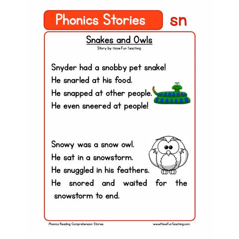 Phonics Reading Comprehension Sn Worksheet