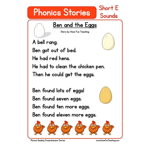 Phonics Reading Comprehension Short E Worksheet