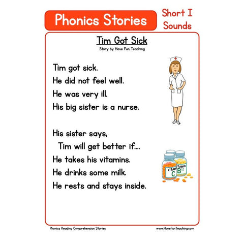 Phonics Reading Comprehension Short I Worksheet