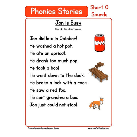 Phonics Reading Comprehension Short O Worksheet