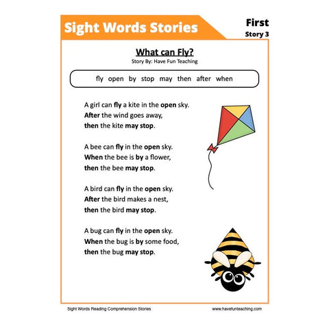 Sight Words Reading Comprehension 13 First Worksheet