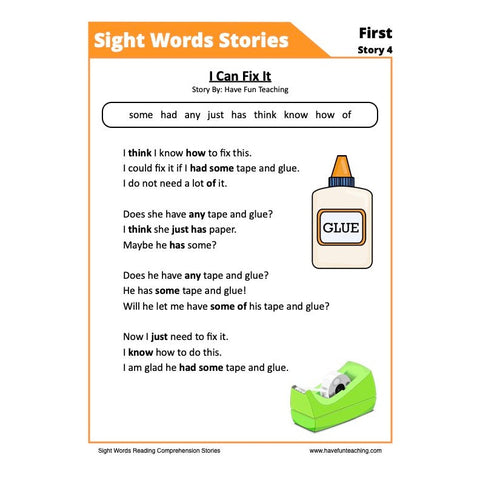 Sight Words Reading Comprehension 14 First Worksheet