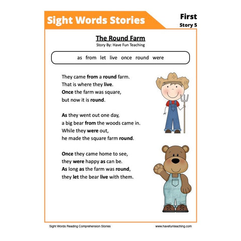 Sight Words Reading Comprehension 15 First Worksheet
