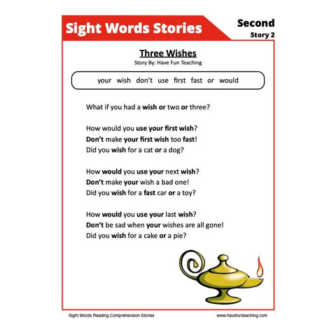 Sight Words Reading Comprehension 17 Second Worksheet