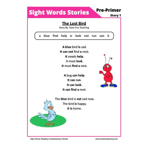 Sight Words Reading Comprehension 1 Pre Primer Worksheet