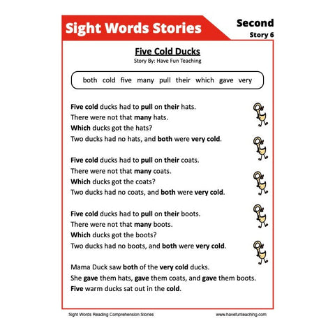 Sight Words Reading Comprehension 21 Second Worksheet
