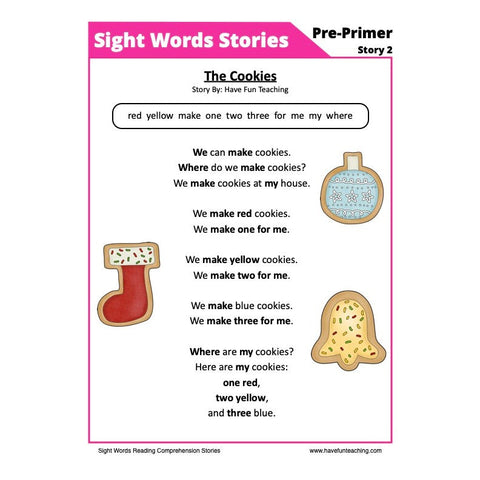 Sight Words Reading Comprehension 2 Pre Primer Worksheet