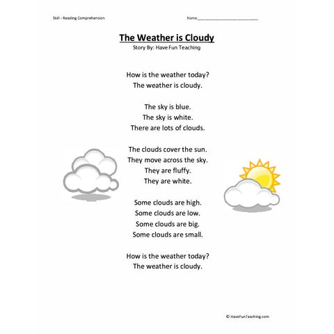 The Weather Reading Comprehension Cloudy Worksheet