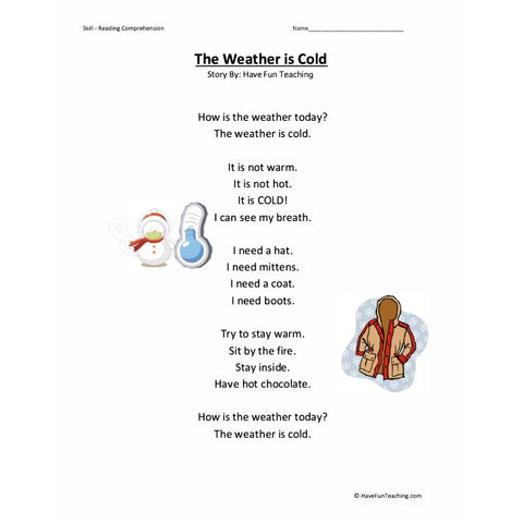 The Weather Reading Comprehension Cold Worksheet