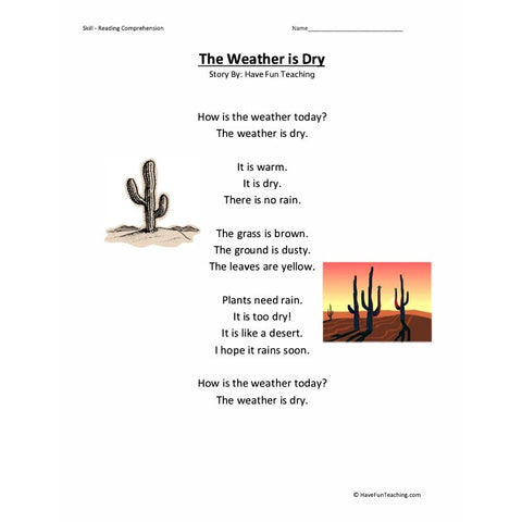 The Weather Reading Comprehension Dry Worksheet