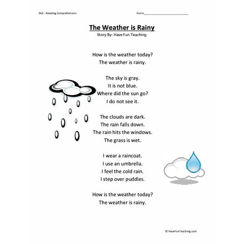 The Weather Reading Comprehension Rainy Worksheet