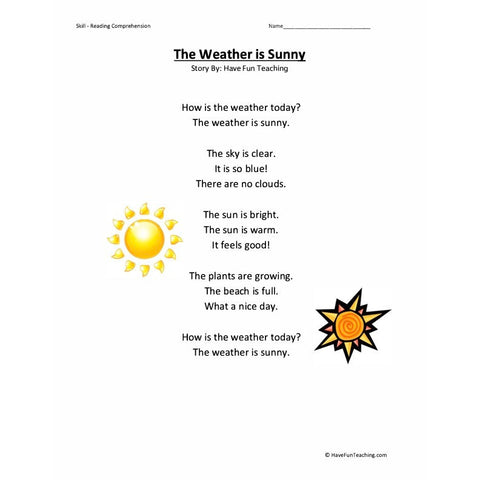 The Weather Reading Comprehension Sunny Worksheet