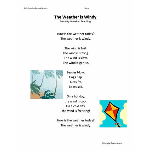 The Weather Reading Comprehension Windy Worksheet