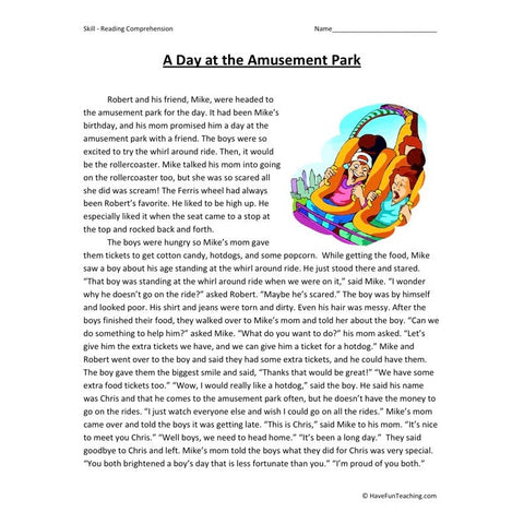 A Day at the Amusement Park Worksheet