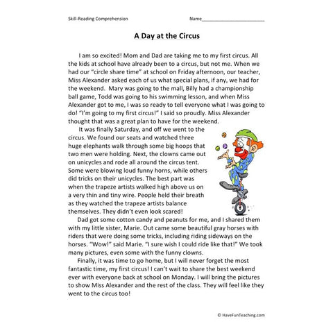 A Day at the Circus Worksheet