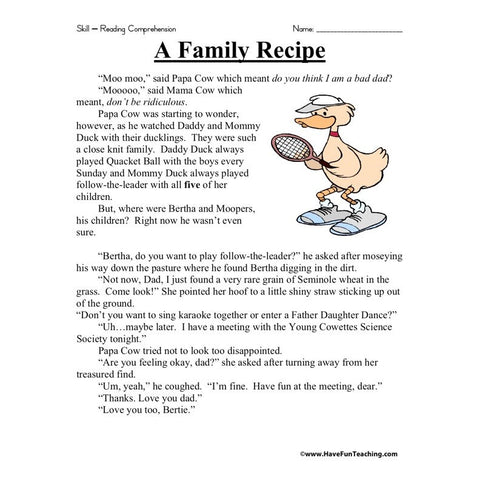 A Family Recipe Worksheet