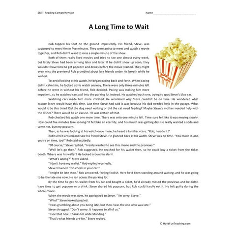 A Long Time to Wait Worksheet