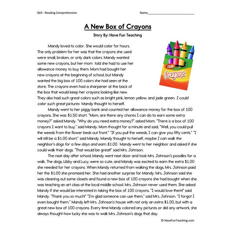 A New Box of Crayons Worksheet