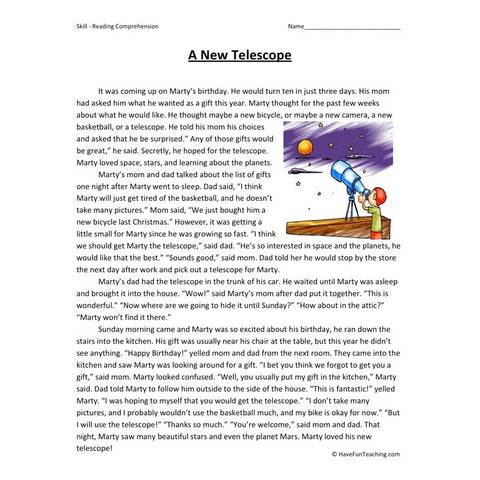 A New Telescope Reading Comprehension Worksheet