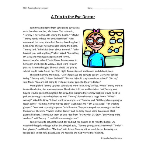 A Trip to the Eye Doctor Worksheet
