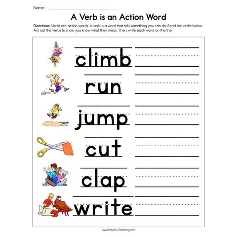 A Verb Is AN Action Word Worksheet
