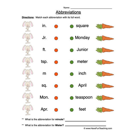 Abbreviations Worksheet