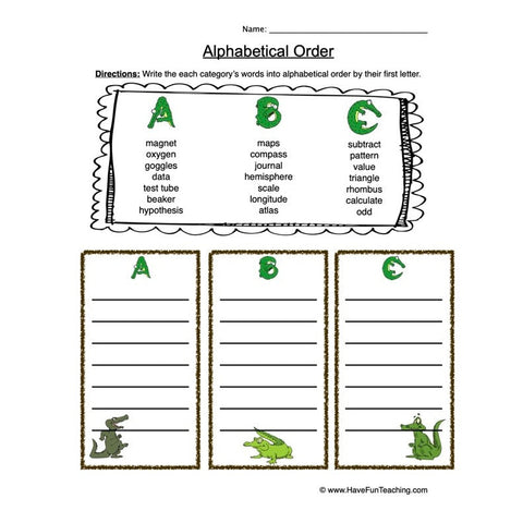 Alphabetical Order to the First Letter Worksheet 2