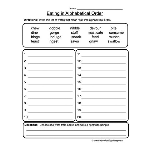 Alphabetical Order Worksheet 4