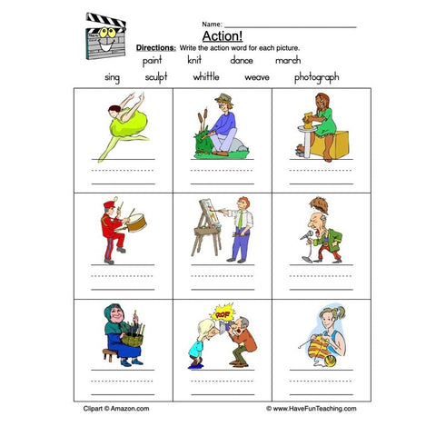 Action Words Worksheet