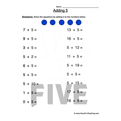 Add Five Worksheet