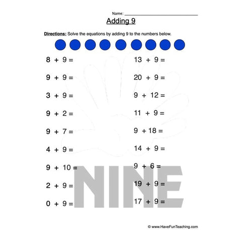 Add Nine Worksheet