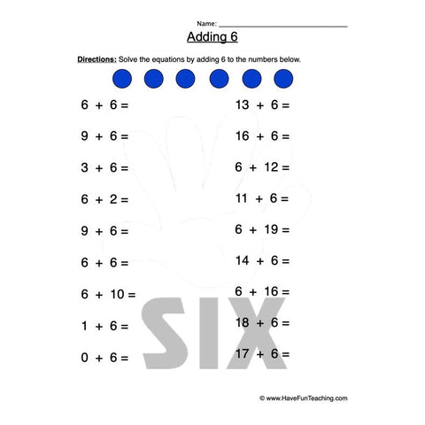 Adding Six Worksheet