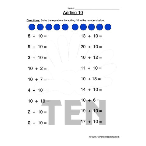 Add Ten Worksheet