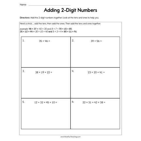 Adding 2 Digit Numbers Worksheet
