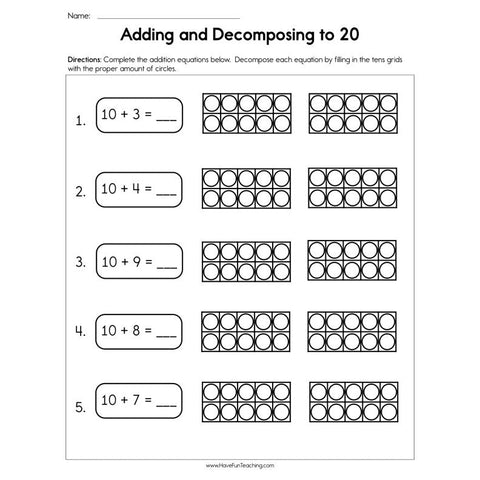Adding and Decomposing to 20 Worksheet
