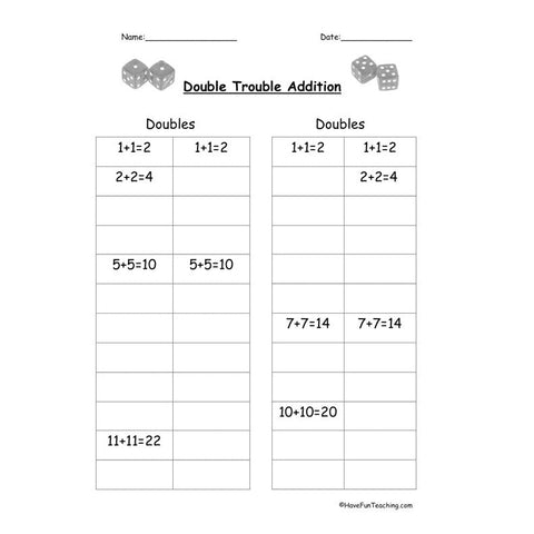 Adding Doubles Worksheet